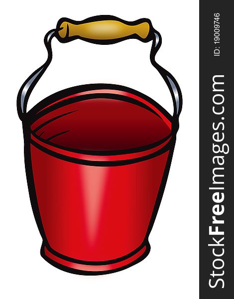 Cartoon illustration of a red bucket with handle. Cartoon illustration of a red bucket with handle