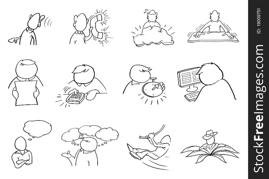 Cartoon illustration of black and white people icons