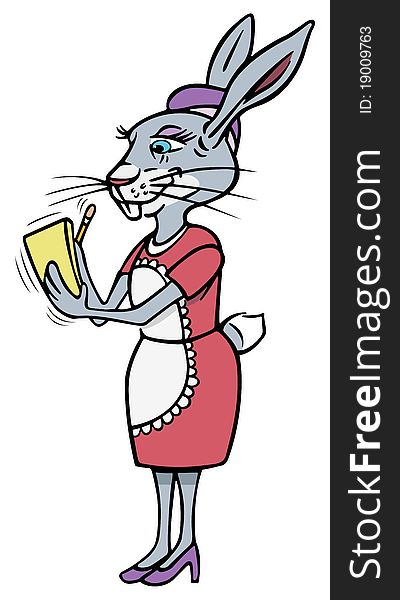 Cartoon illustration of a rabbit waitress