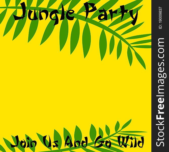 Jungle party poster green and yellow blank center illustration. Jungle party poster green and yellow blank center illustration