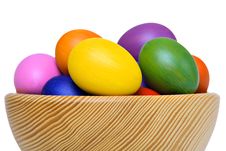 Colorful Easter Eggs In Wooden Bowl Stock Photo Colorful Easter Eggs In Wooden Bowl Stock Photo