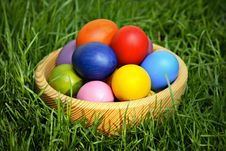 Colorful Easter Eggs In Wooden Bowl Stock Image Colorful Easter Eggs In Wooden Bowl Stock Image