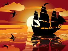Sunset. Sailing Vessel Royalty Free Stock Photos