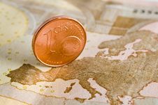 One Euro Cent On A Banknote Royalty Free Stock Photo
