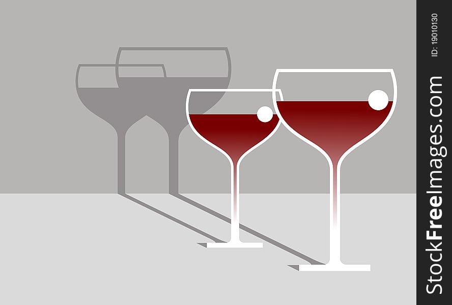 Red Wine. Vector illustration of two bokal wine