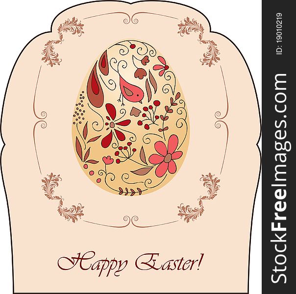 Vintage Easter card with hand drawn ornamental egg