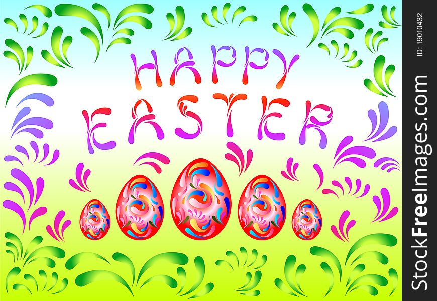 Festive Easter background with eggs and curlicues. Festive Easter background with eggs and curlicues