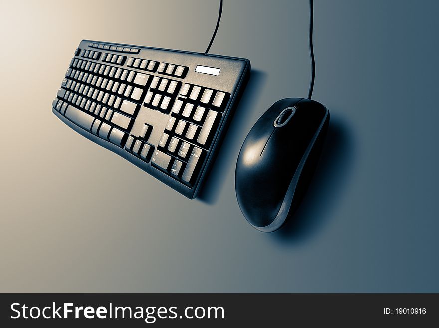 Close-up of Black Computer keyboard on gradient background, grains added. Close-up of Black Computer keyboard on gradient background, grains added