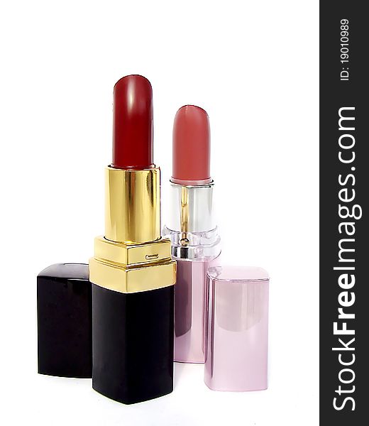 A red lipstick on white background. A red lipstick on white background