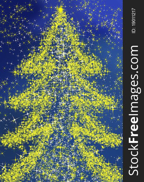 Christmas background with fancy tree and stars