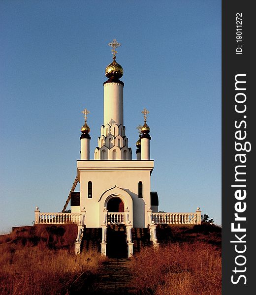 Orthodox chapel on the hill near the sea in Crimea