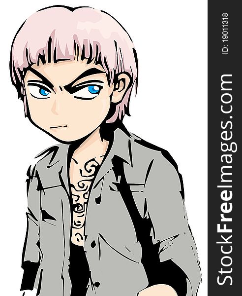 Illustration of Pink haired boy