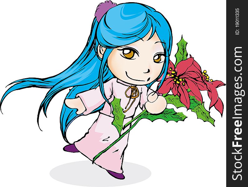 Girl holding a Christmas flower. Girl holding a Christmas flower