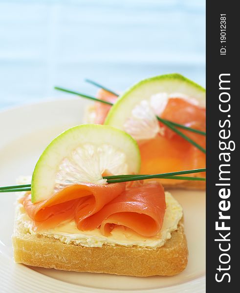 Smoked Salmon And Cream Cheese On White Bread