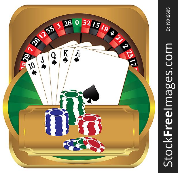 Roulette, playing cards, the chips. Vector illustration. Roulette, playing cards, the chips. Vector illustration