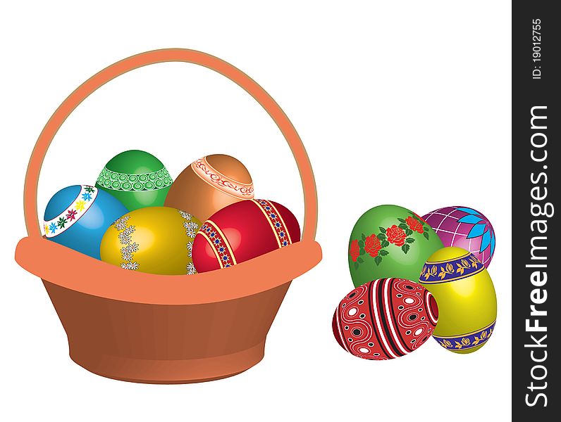 Basket with easter eggs. Vector illustration