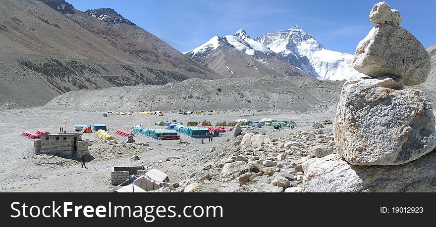 Base Camp below the north face of Mount Everest. Base Camp below the north face of Mount Everest