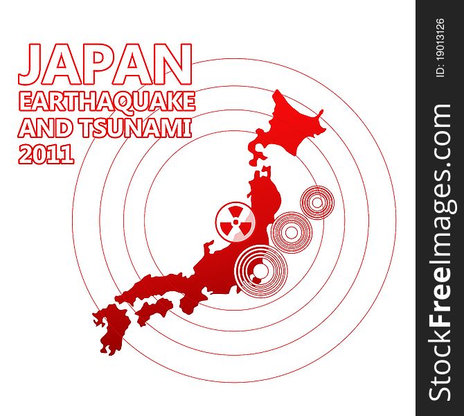 Japan map and seismic epicenter over white. Japan map and seismic epicenter over white