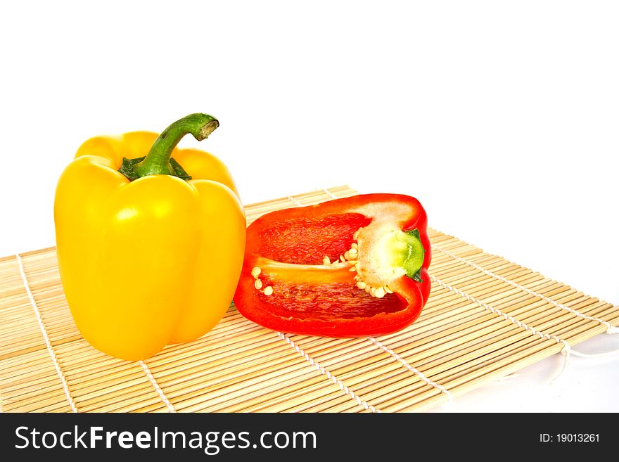 Yellow and Red sweet peppers isolated on a white background