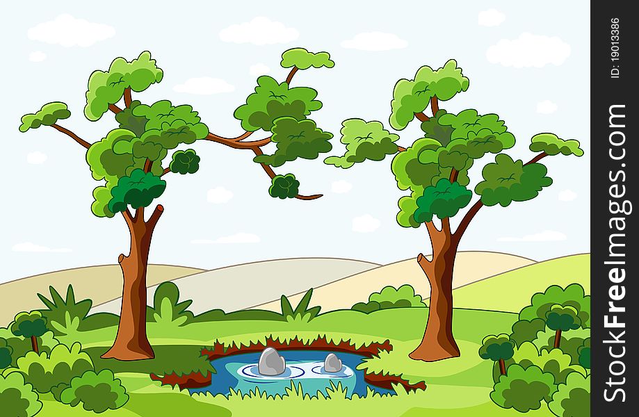Illustration of trees and spring