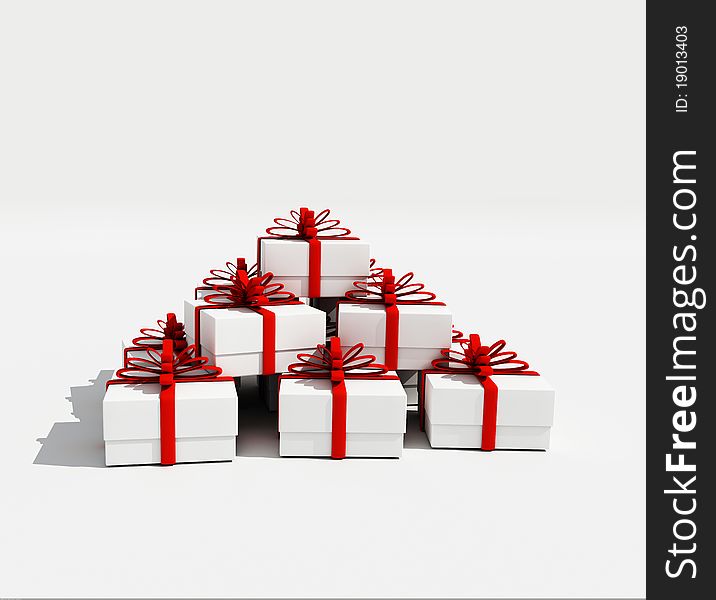 White gift boxes with red ribbon isolated
