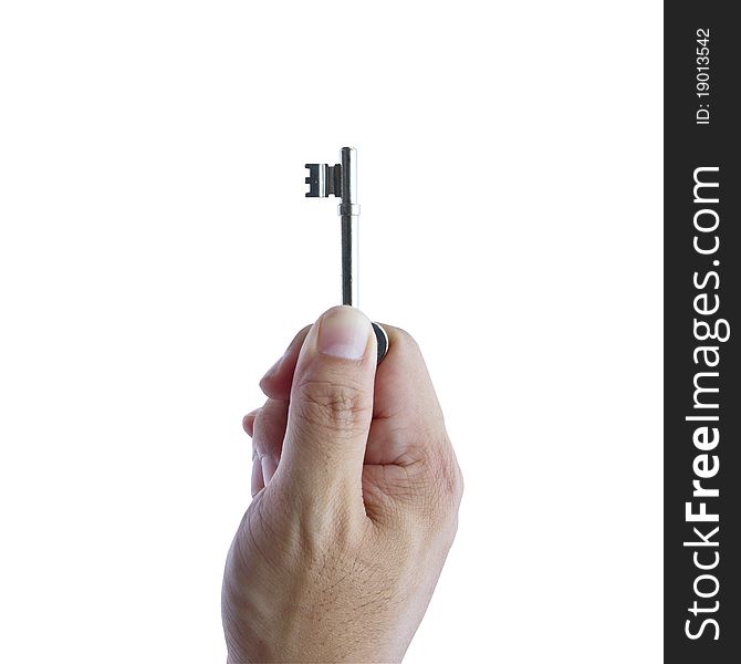 Hand holding keys isolated on a white background