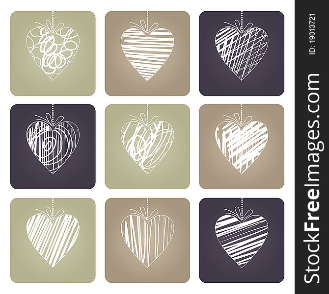 Icons of hearts in the form of sketches. A illustration. Icons of hearts in the form of sketches. A illustration