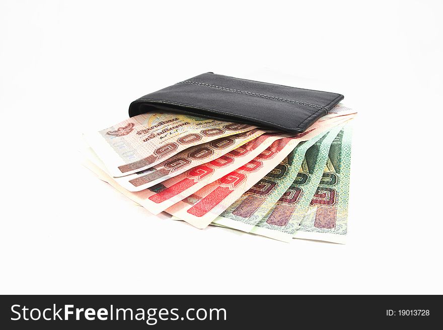 Money in wallet,isolated on white background