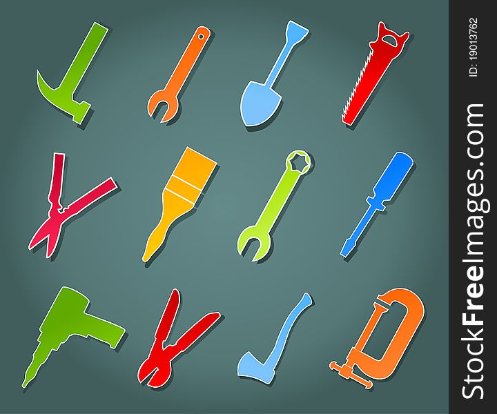The collection of icons of tools. A illustration. The collection of icons of tools. A illustration