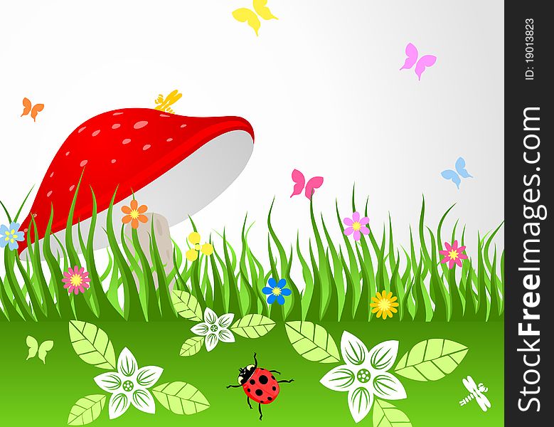 The red mushroom grows on a glade. A illustration. The red mushroom grows on a glade. A illustration