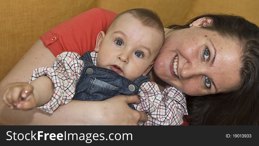 Portrait with happy mom and little boy