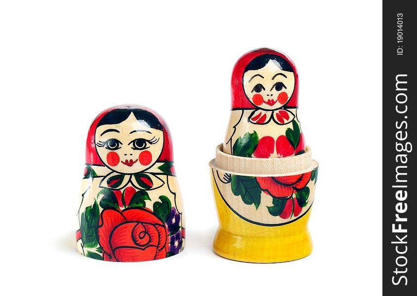 Matrioshka doll part over white