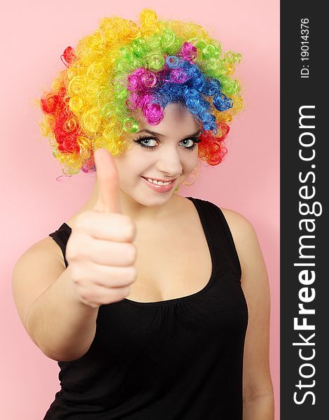 Clown shows the gesture of the okey. Clown shows the gesture of the okey