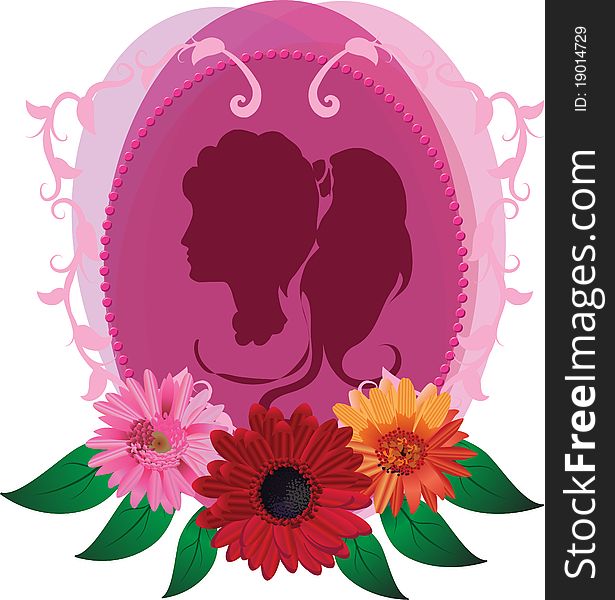 Romantic girl silhouette and bouquet of flowers. Romantic girl silhouette and bouquet of flowers