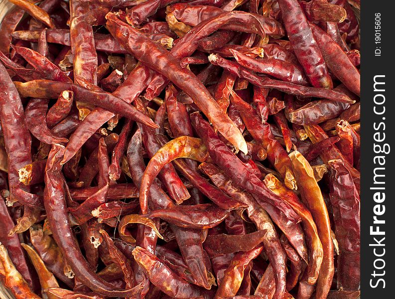 A food ingredient, dried red hot chili is the ingredients in many Asian foods receipt.