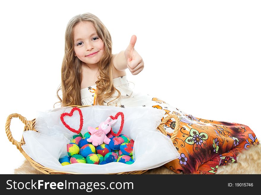 Cute little girls with Easter eggs isolated on white. Cute little girls with Easter eggs isolated on white