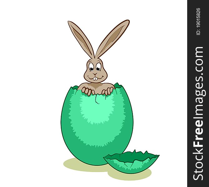 Vector illustratin of a bunny emerging from inside a broken egg. Vector illustratin of a bunny emerging from inside a broken egg