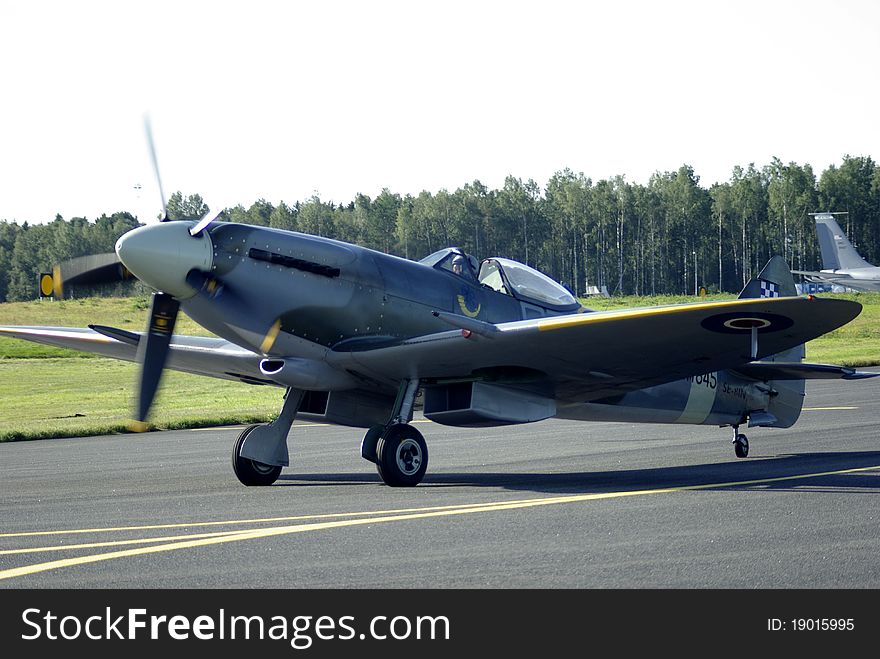 Norway , Rygge Airshow , Royal Norwegian Airforce Marine Spittfire from 1945. At Rygge airport , Moss. Norway , Rygge Airshow , Royal Norwegian Airforce Marine Spittfire from 1945. At Rygge airport , Moss.