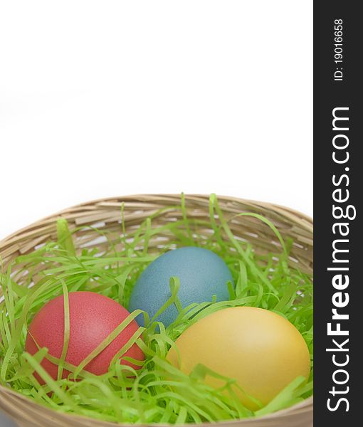 Easter eggs over white background