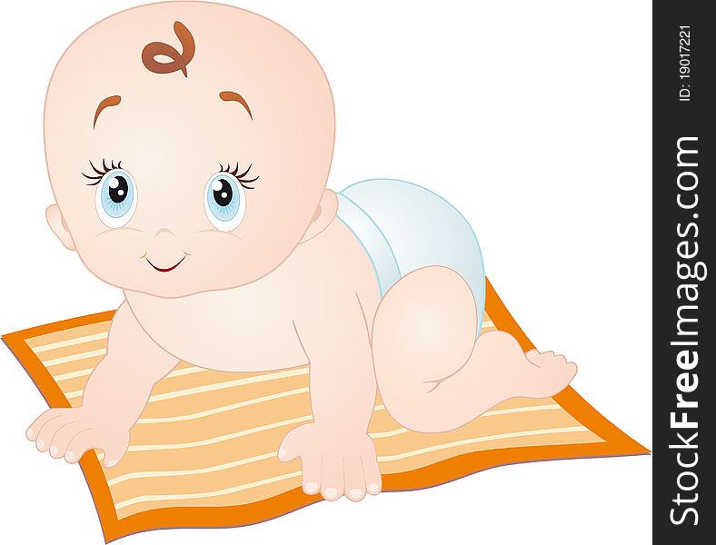 Baby crawling, isolated on white. Vector Illustration.