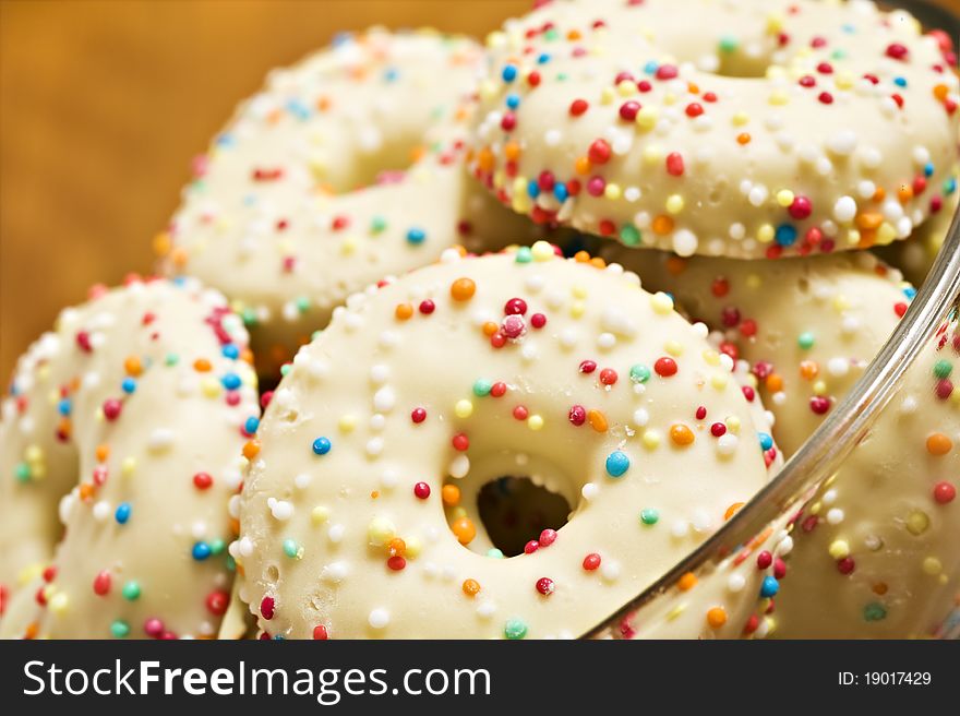 Decorated cookies in a bowl - close up