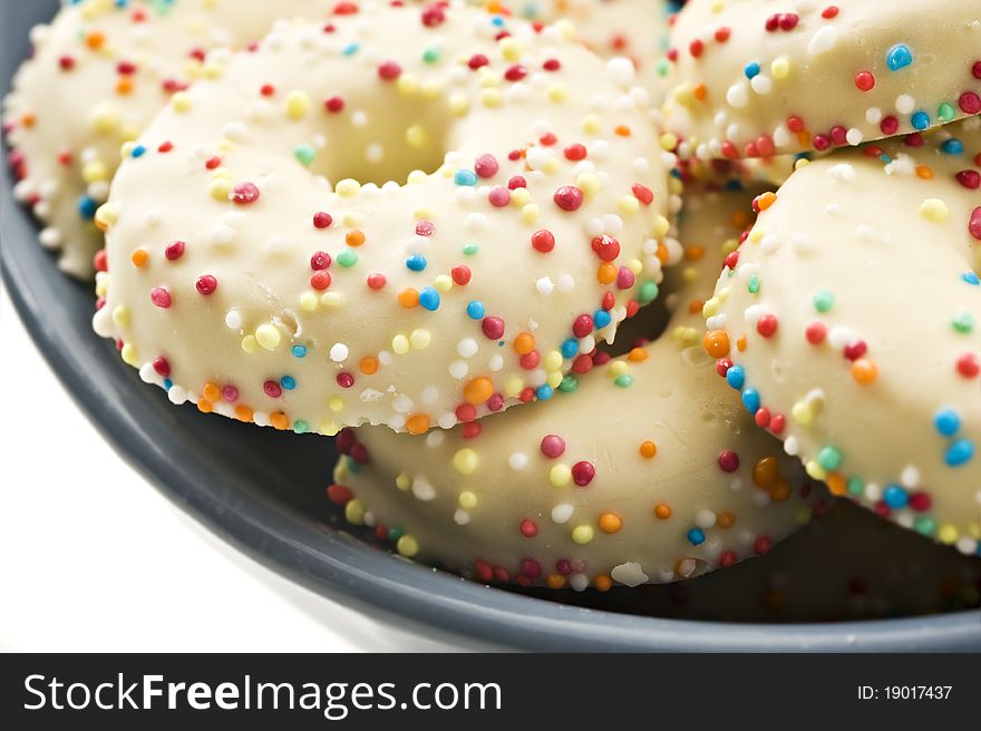 Decorated cookies in a bowl - close up