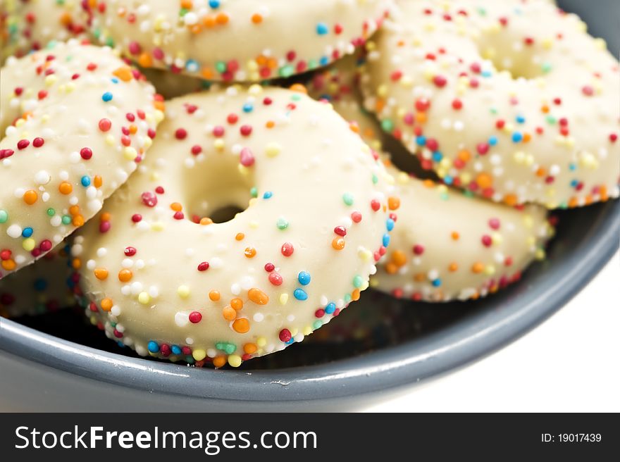 Decorated cookies in a bowl - close up