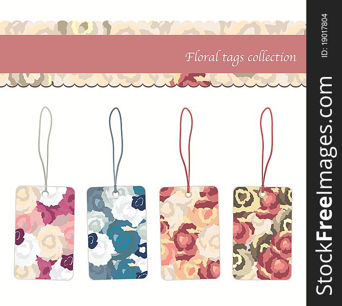 Floral tags collection on white background