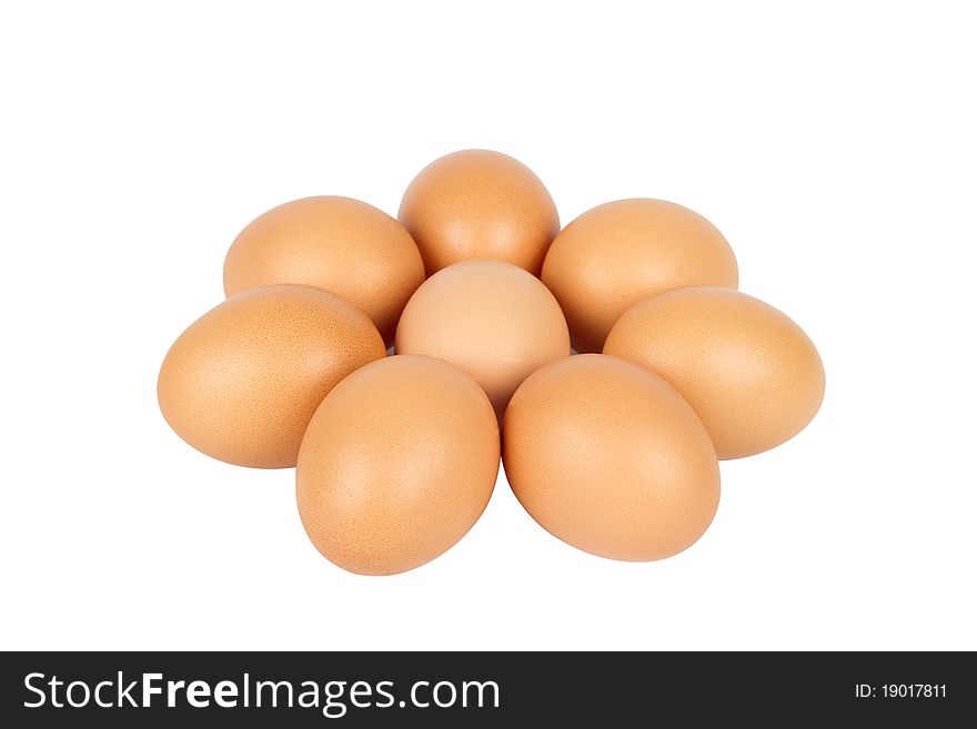 Group brown eggs isolated on white bacground