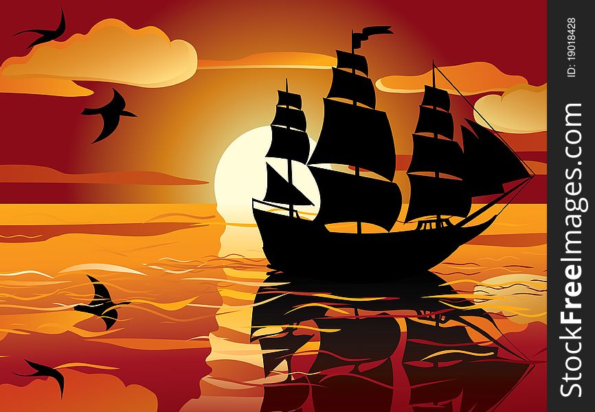 Sunset. Sailing Vessel