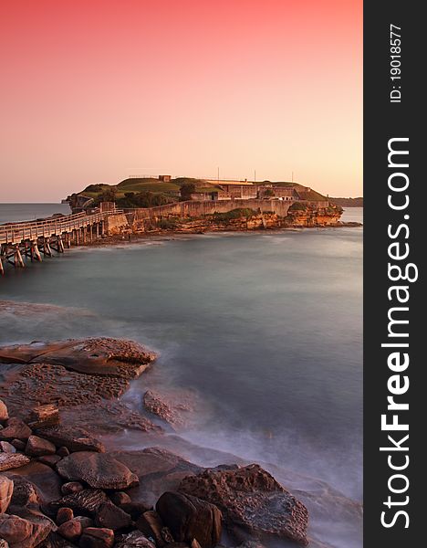 A bridge and stone in the La perouse, Sydney after sunset