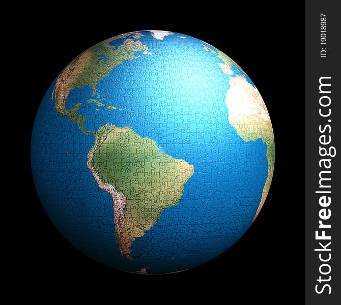 3d earth puzzle with view on south america. 3d earth puzzle with view on south america