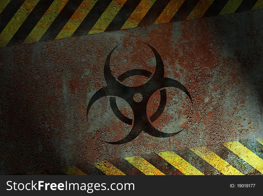 Bio_Hazard Sign on corroded metal surface