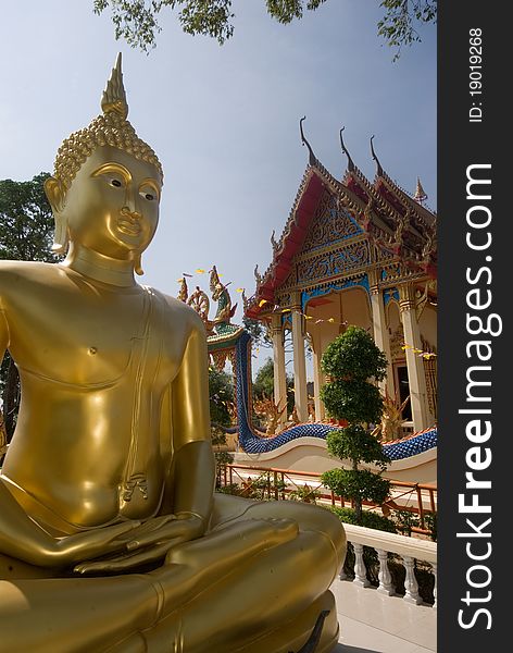 Outdoor Golden big buddha in temple of Thailand. Outdoor Golden big buddha in temple of Thailand..